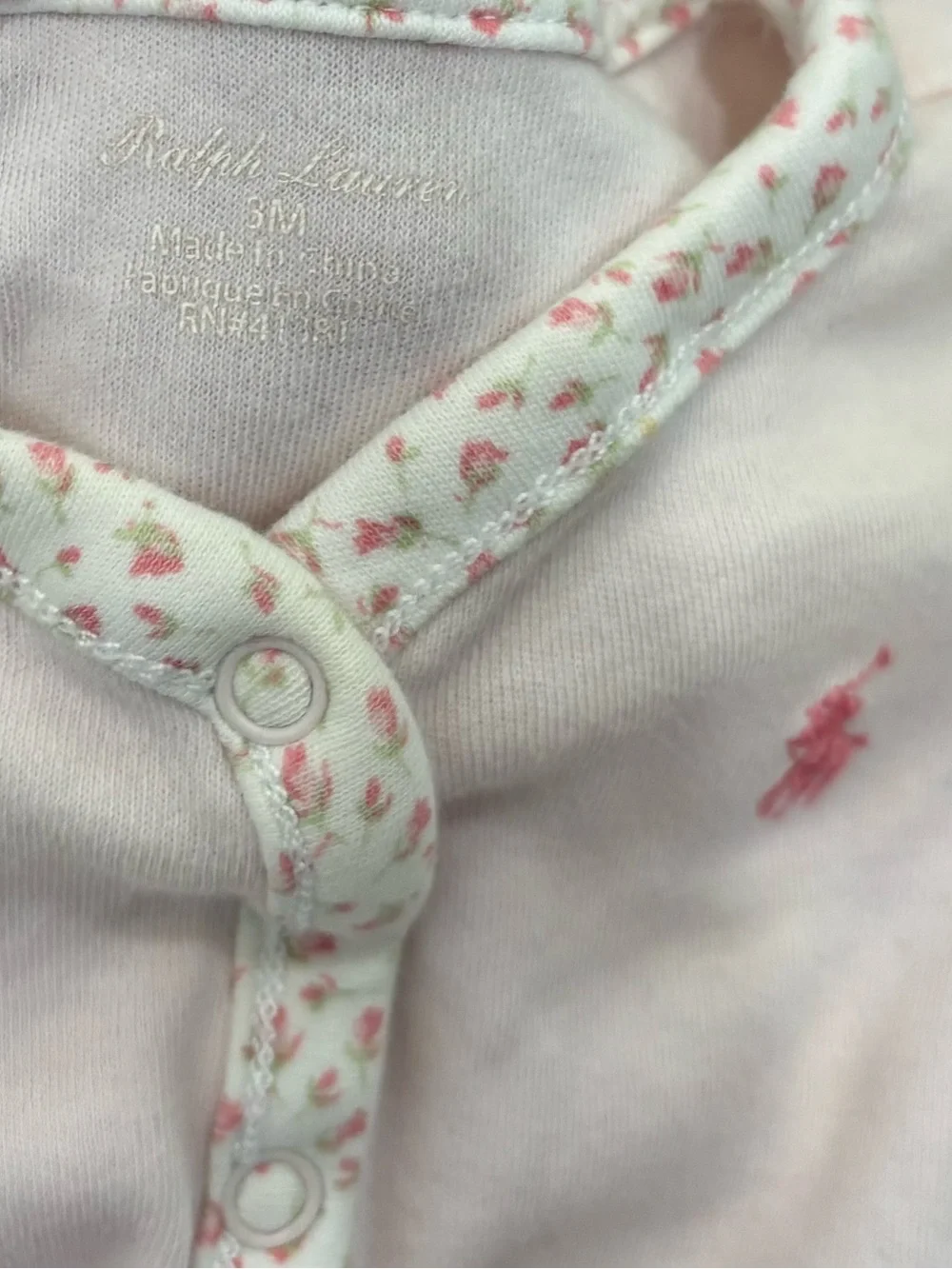 Ralph Lauren Floral Puff Sleeve Snap Onesie